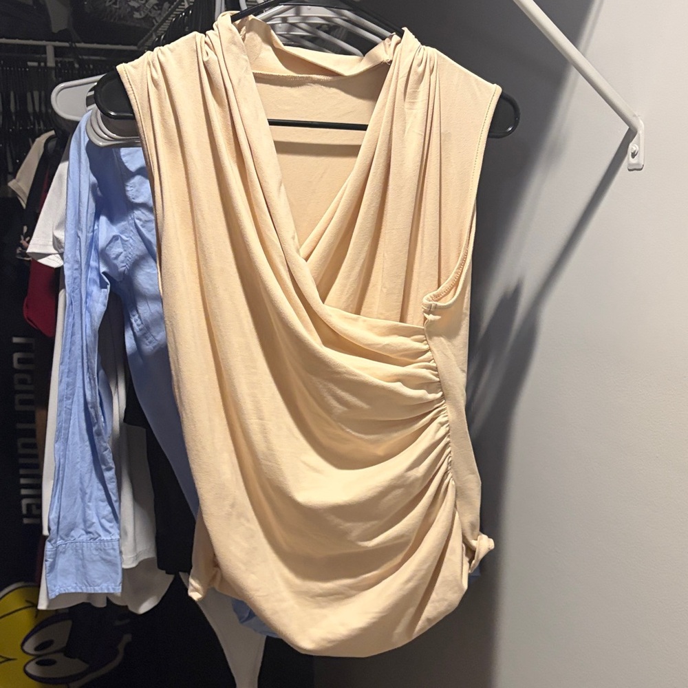 Draped Cream Sleeveless Top